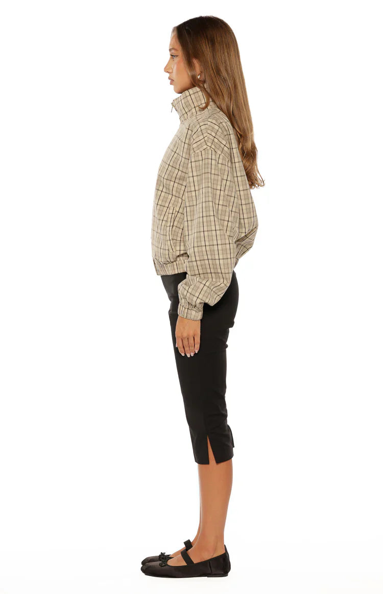 Lee Beige Plaid Funnel Neck Jacket