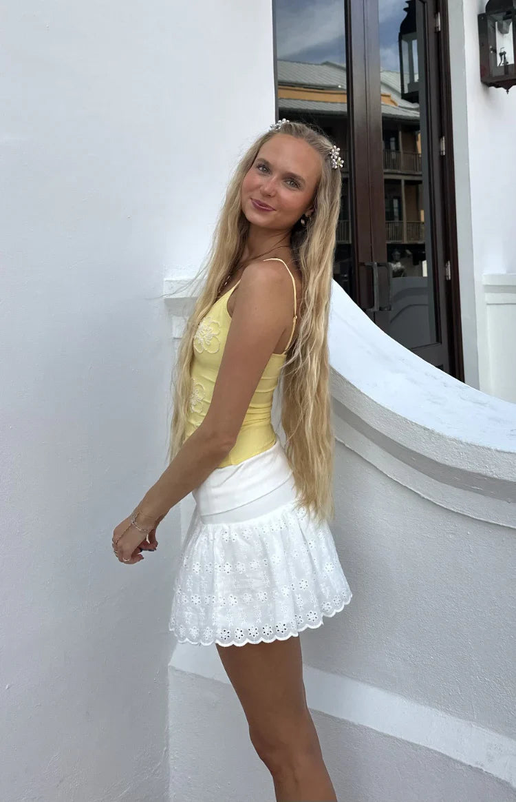 Indra White Broderie Mini Skirt