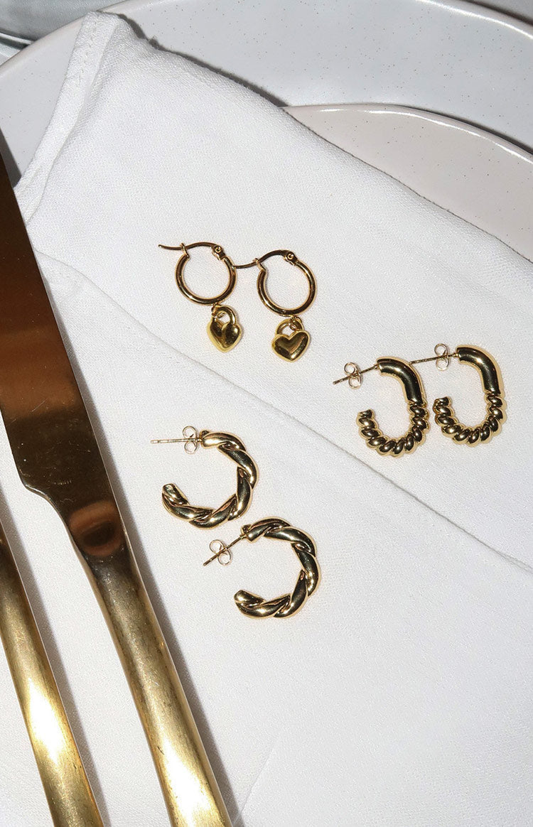 Mandey Gold Heart Hoop Earrings 3 Pack