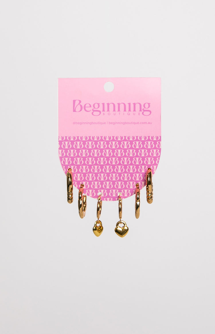 Mandey Gold Heart Hoop Earrings 3 Pack