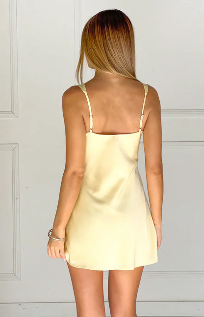 Morgan Yellow Contrast Satin Mini Dress