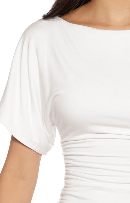 Muriel White Ruched Waist Jersey Top - PRE ORDER