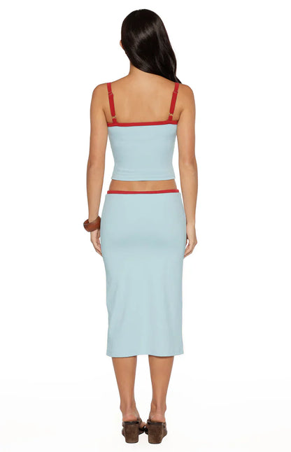 Myles Blue Tie Waist Jersey Midi Skirt