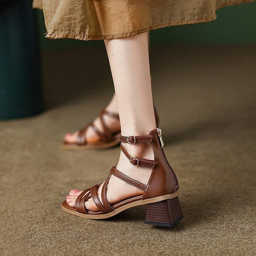 Ankle Adjustable Gold-Tone Buckle Chunky Heels