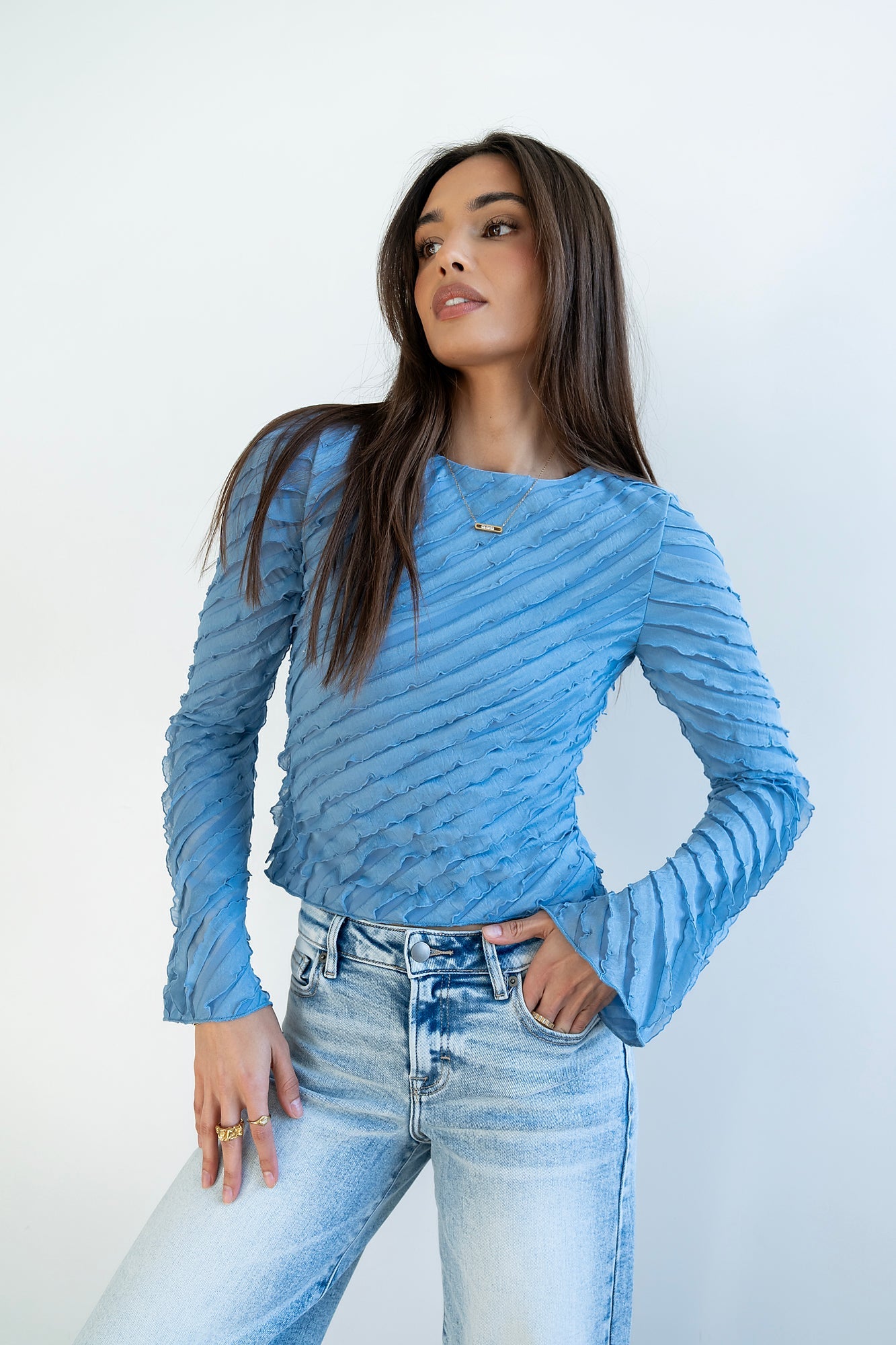 Brianna Ruffle Top in Blue - FINAL SALE