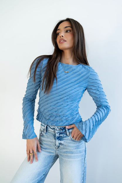 Brianna Ruffle Top in Blue - FINAL SALE