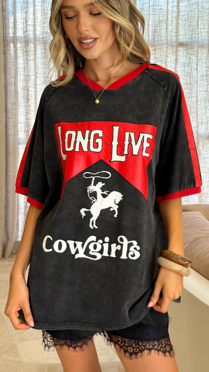 Long Live Cowgirls Oversized Tee - Black/Red