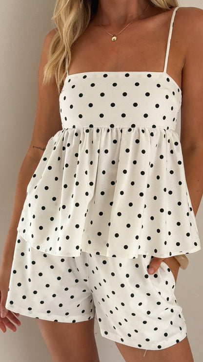Fiana Top - White/Black Polka Dot