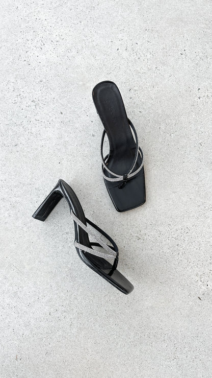 Karson Heel - Black Crinkle Diamante