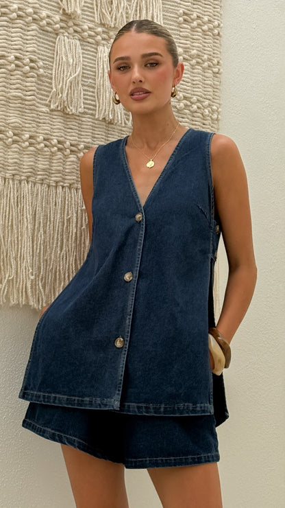 Hayley Vest and Shorts Set - Dark Denim
