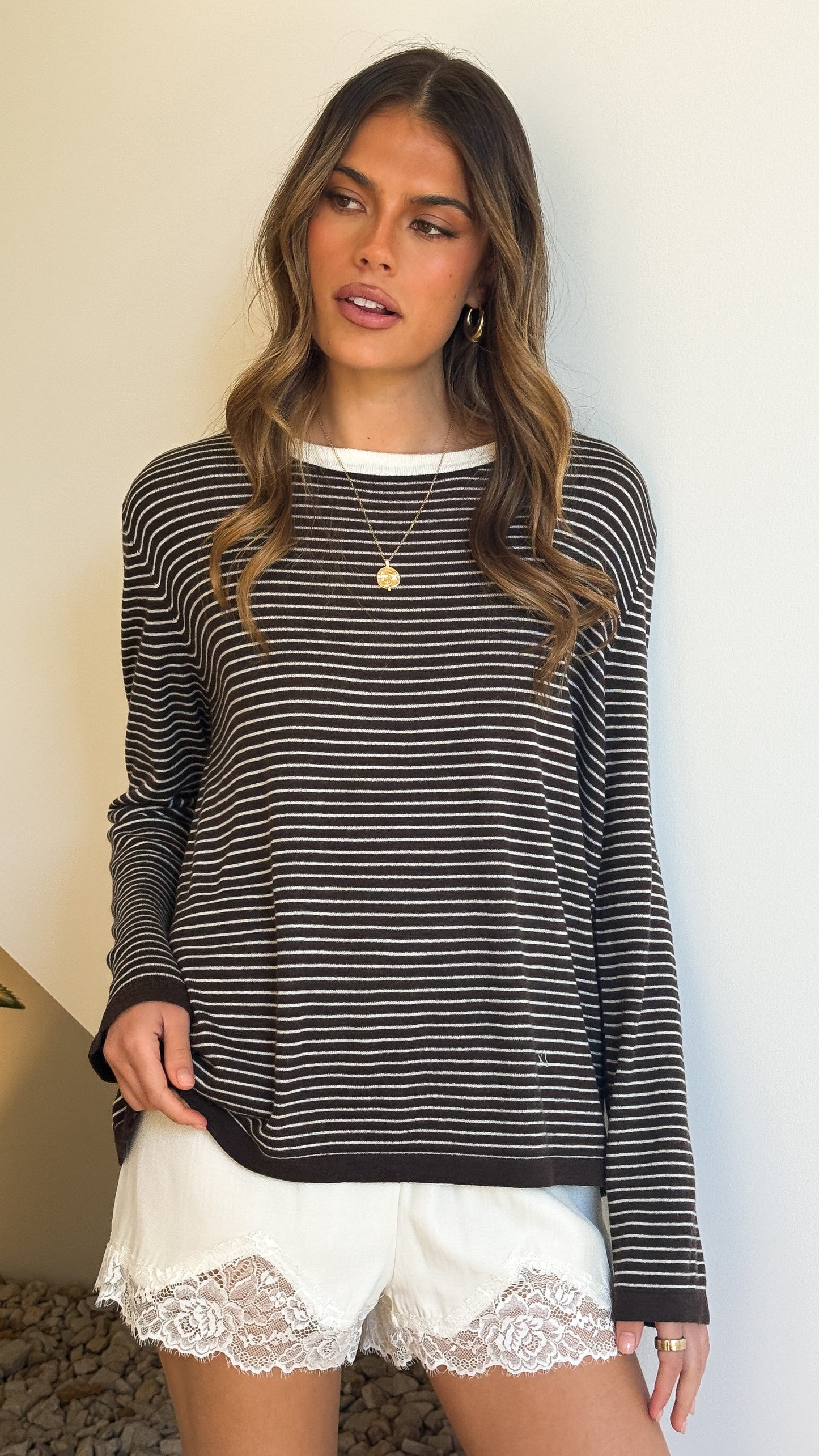 Ishana Long Sleeve Top - Brown Stripe
