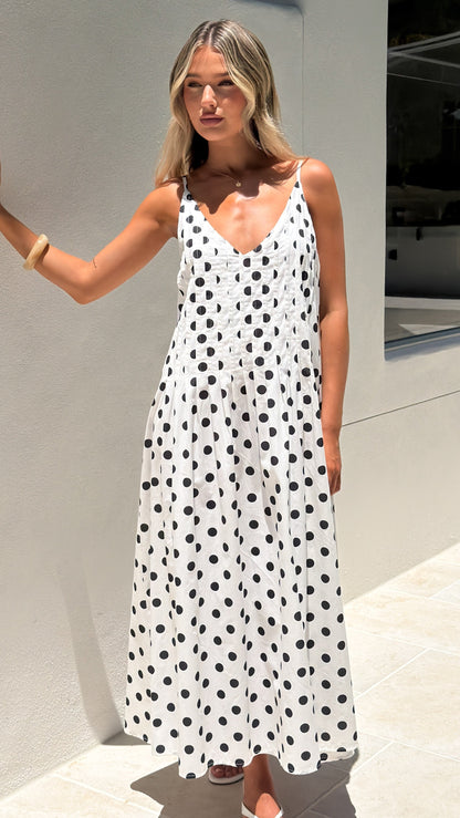 Dimmi Maxi Dress - White/Black Spot