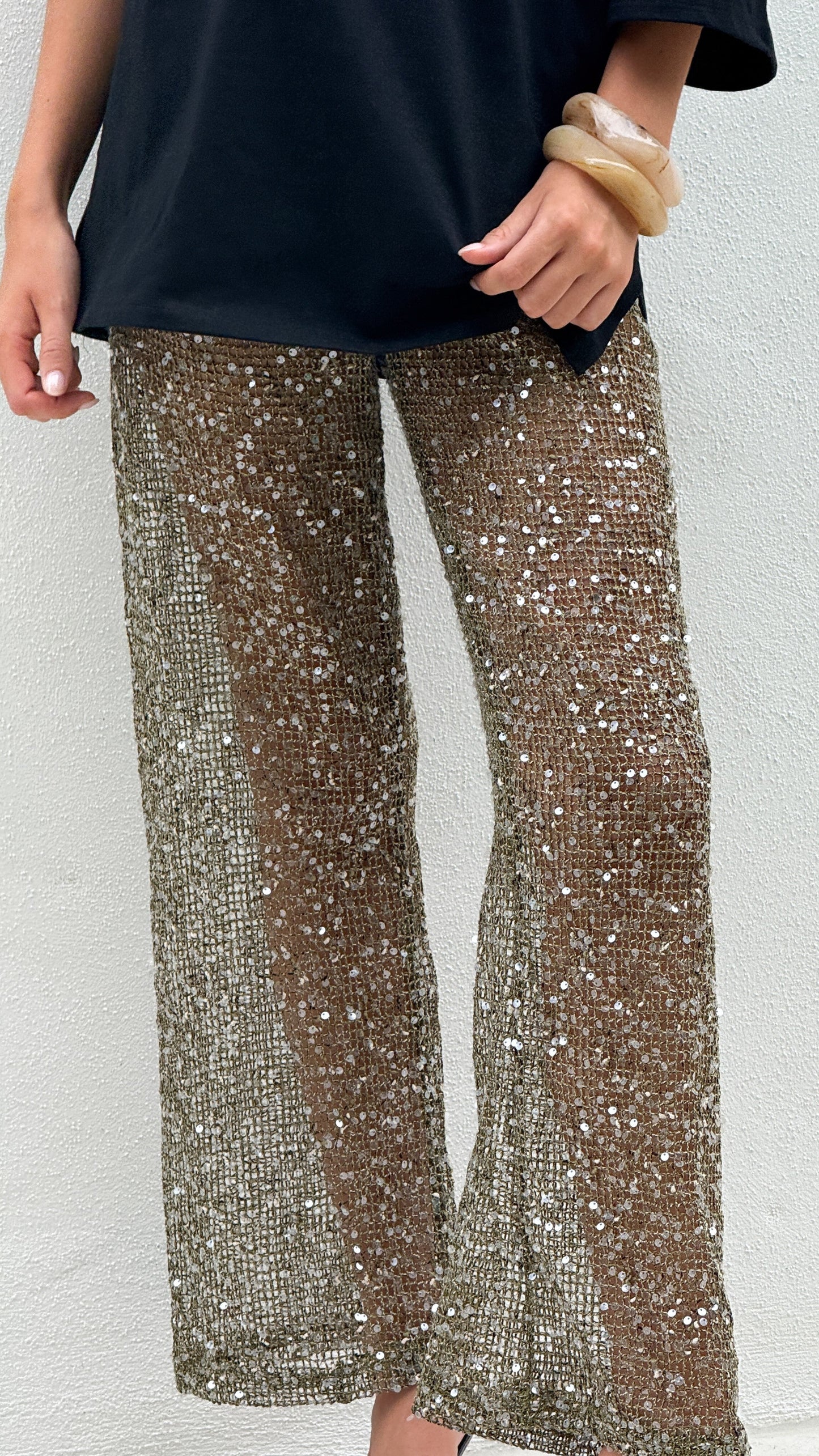 Zinnia Sequins Pant - Khaki