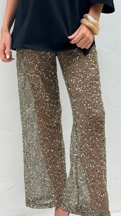 Zinnia Sequins Pant - Khaki