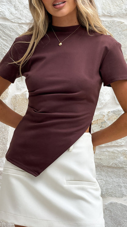 Tiarna Side Ruched Tee - Chocolate