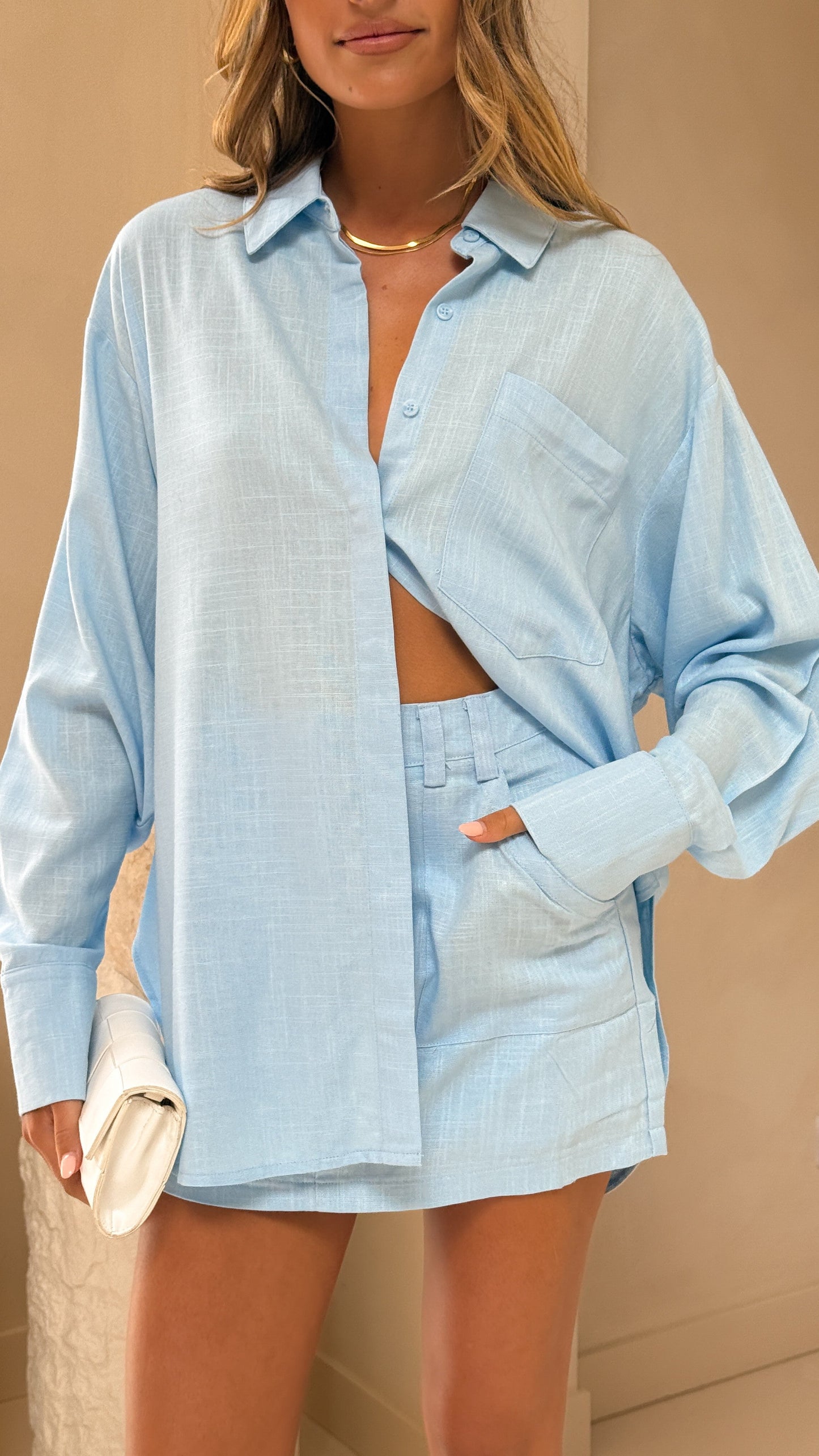 Charla Button Up Top - Blue