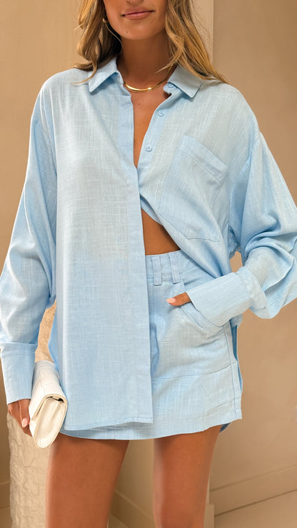 Charla Button Up Top - Blue