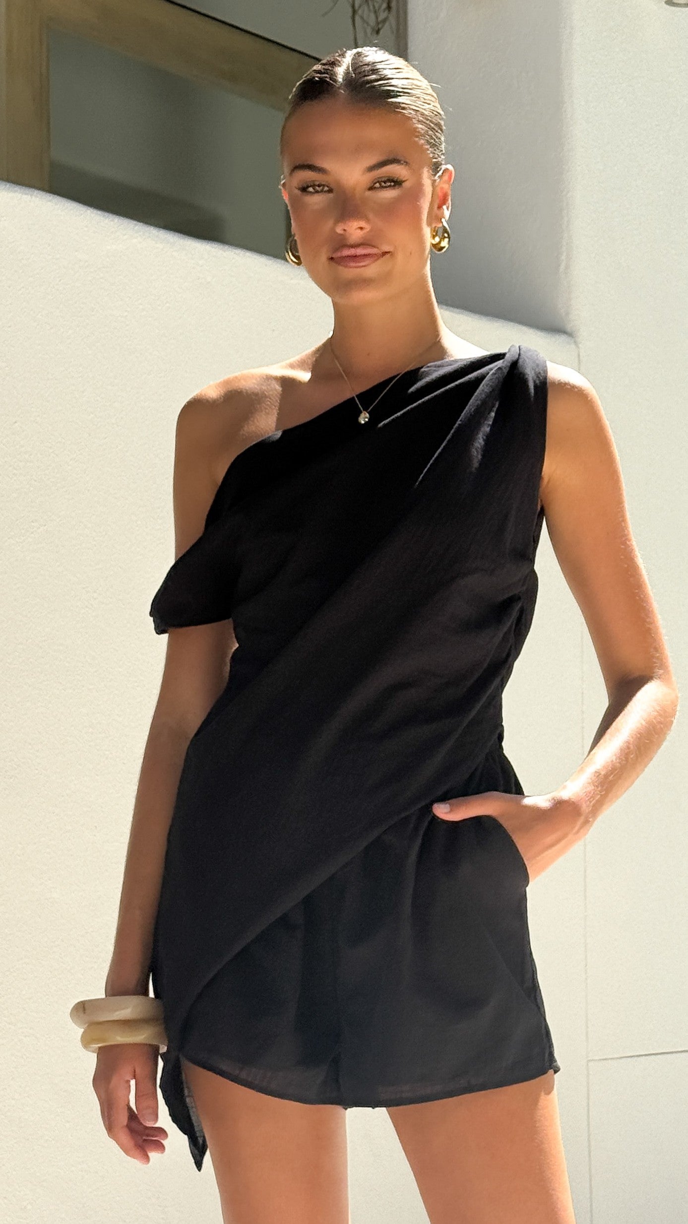 Liana Off Shoulder Top & Shorts Set - Black