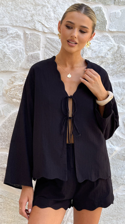 Leelo Tie Front Top and Shorts Set - Black