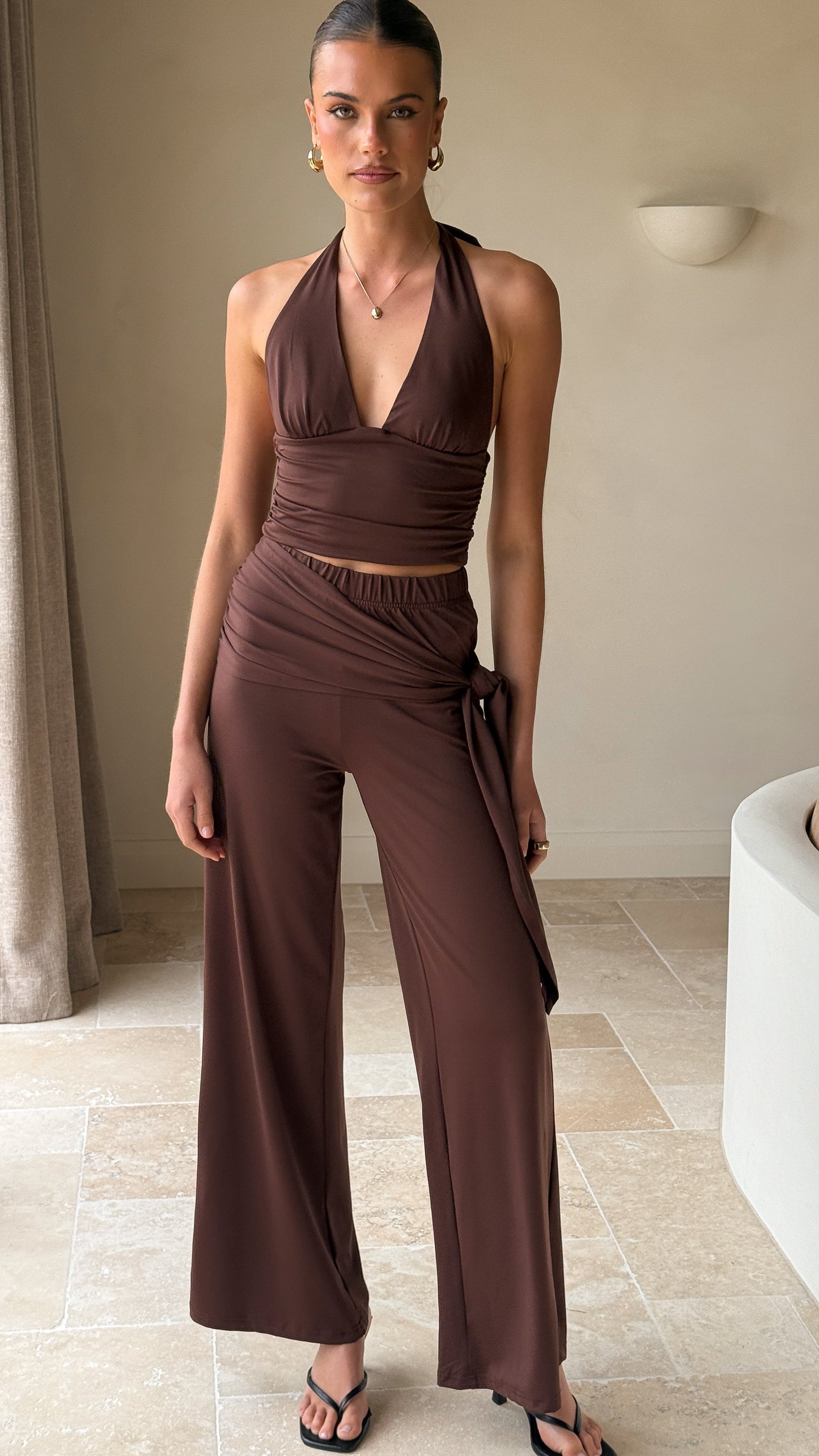 Sarki Wrap Waist Pants - Chocolate
