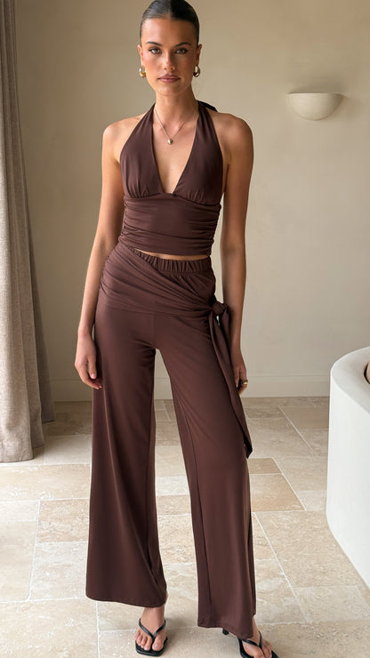 Sarki Wrap Waist Pants - Chocolate