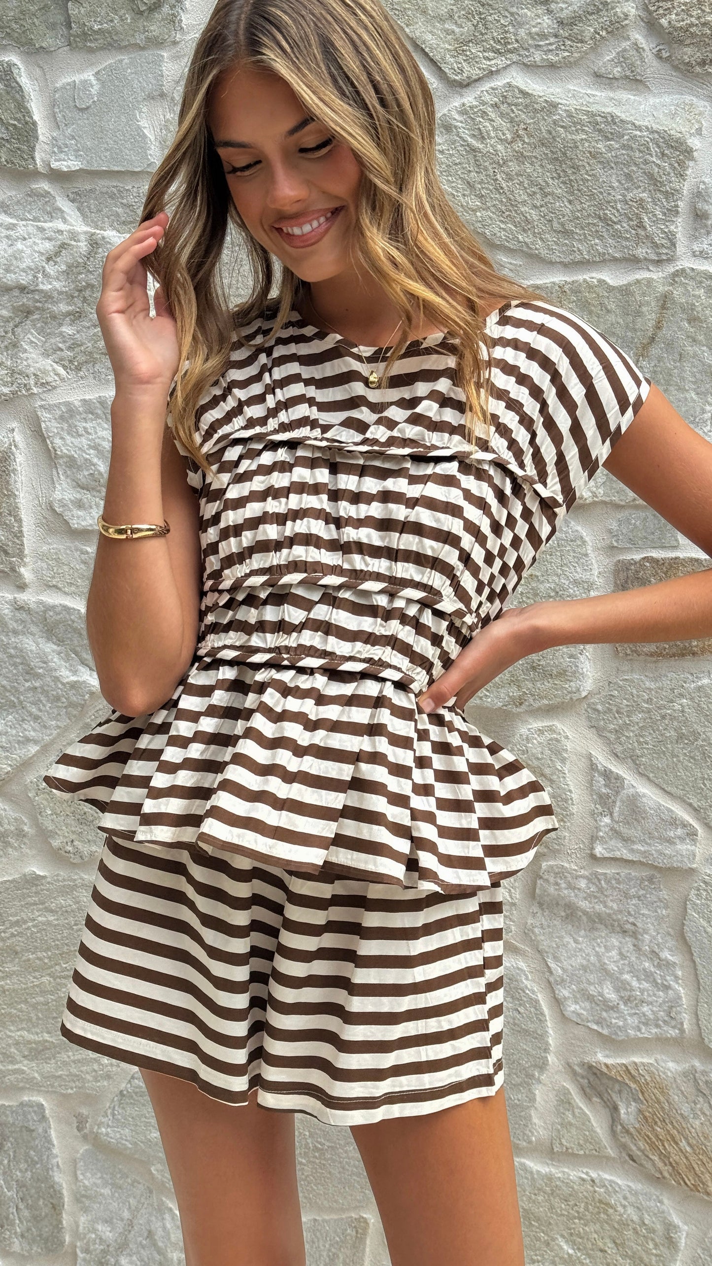 Kienna Top - Chocolate/Beige Stripe