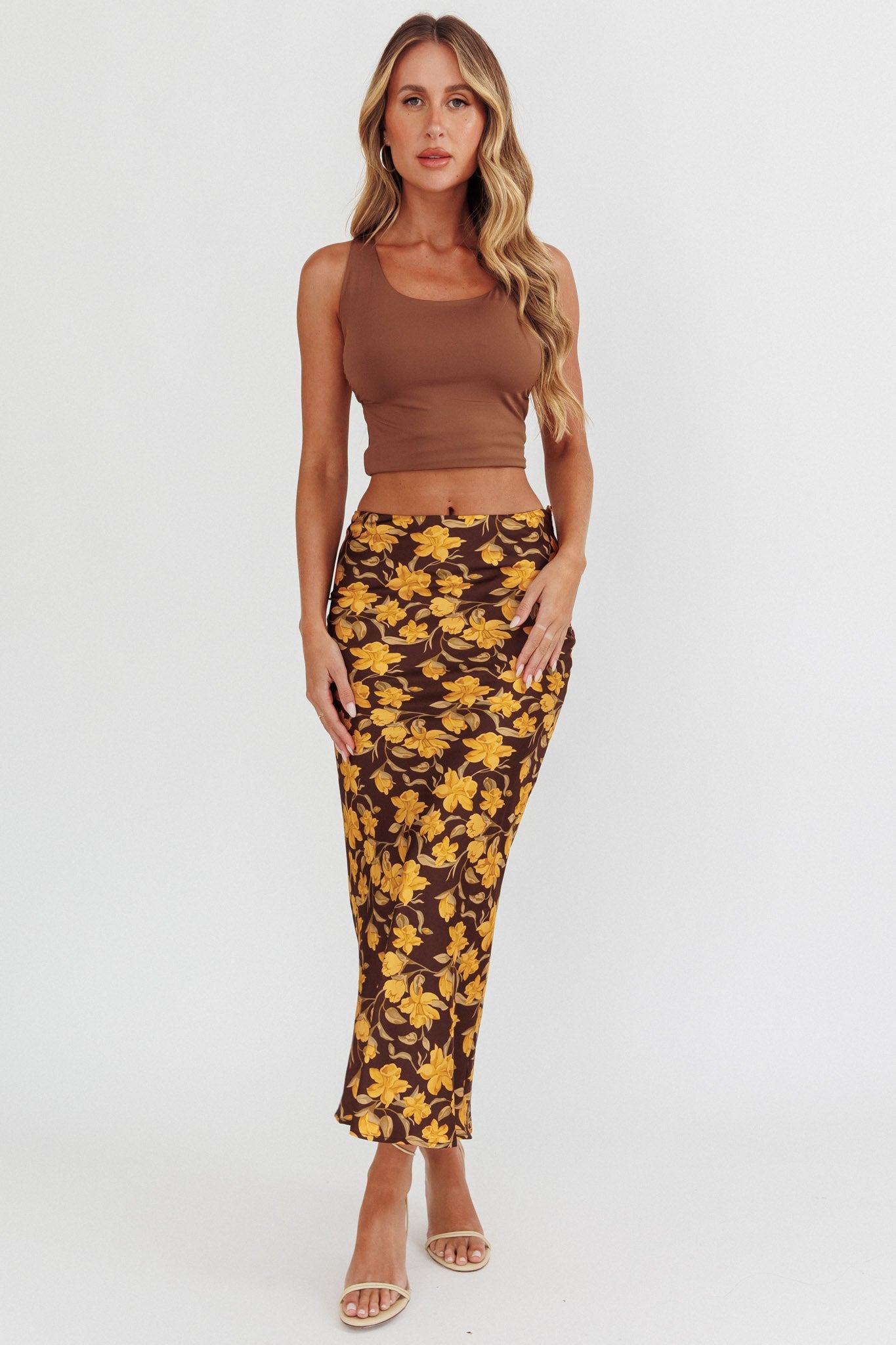 Wild Wanderings Midi Skirt Floral Brown
