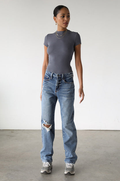 DOGMA High Rise Straight Leg Denim Jeans Dark Wash