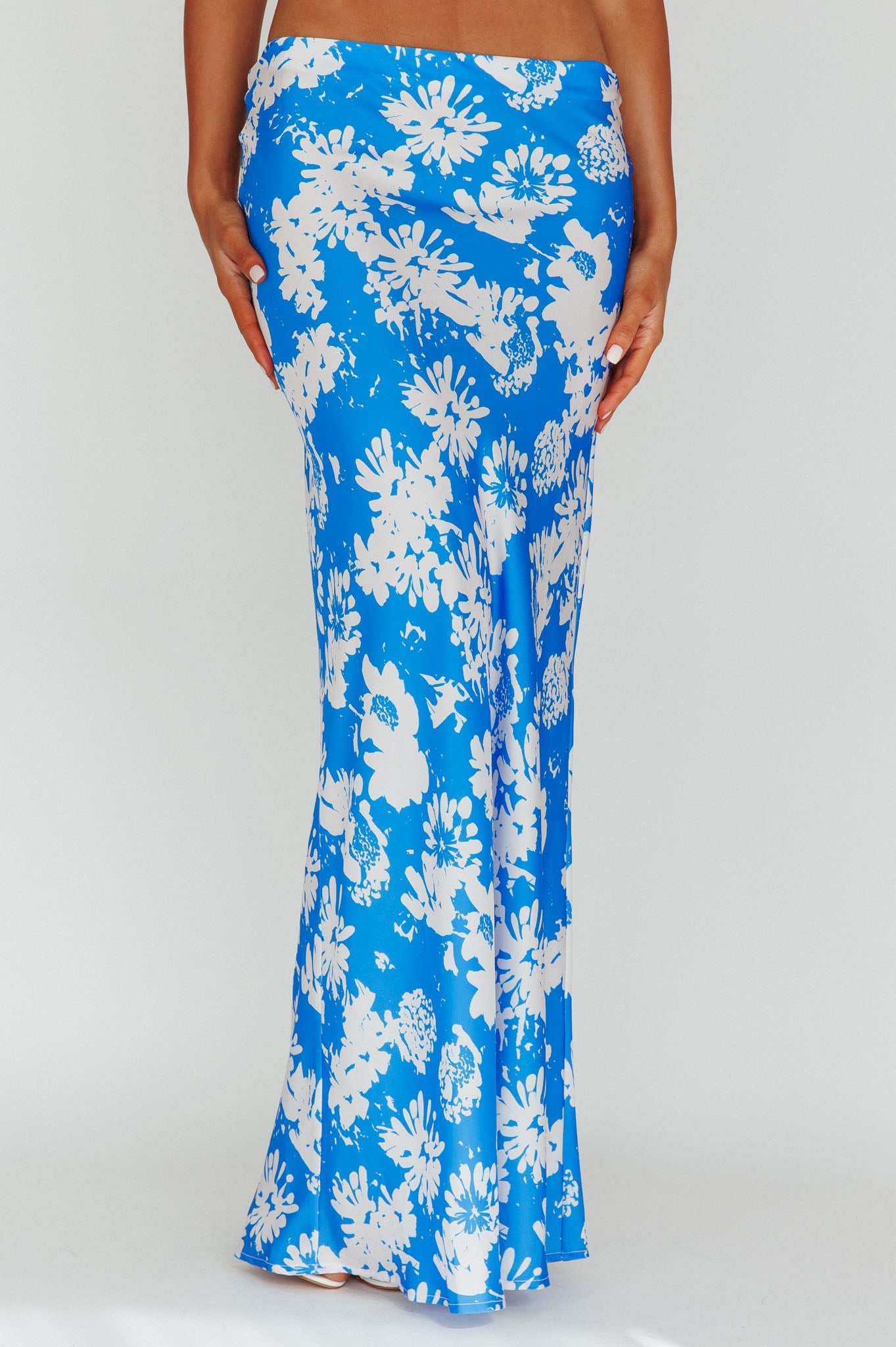 Manila Satin Maxi Skirt Blue Floral