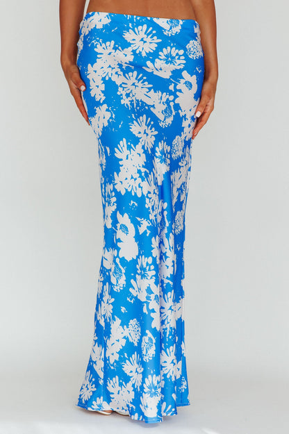 Manila Satin Maxi Skirt Blue Floral