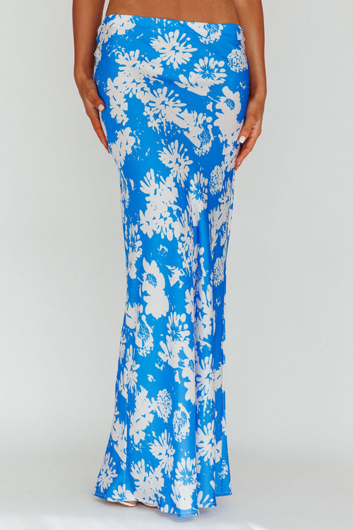Manila Satin Maxi Skirt Blue Floral