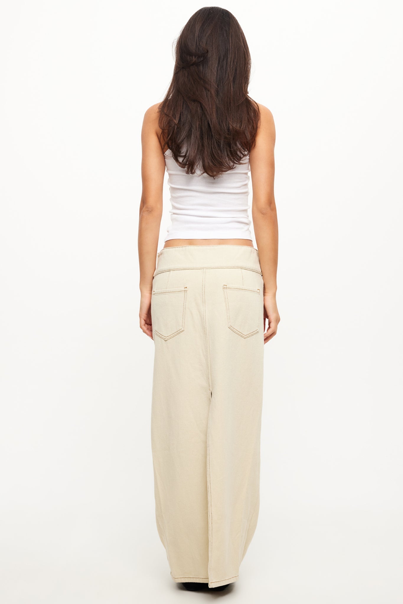 LIONESS Uma Denim Midi Skirt Ecru