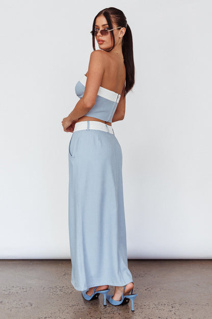 In My Era Front Split Midi Skirt Washed Blue