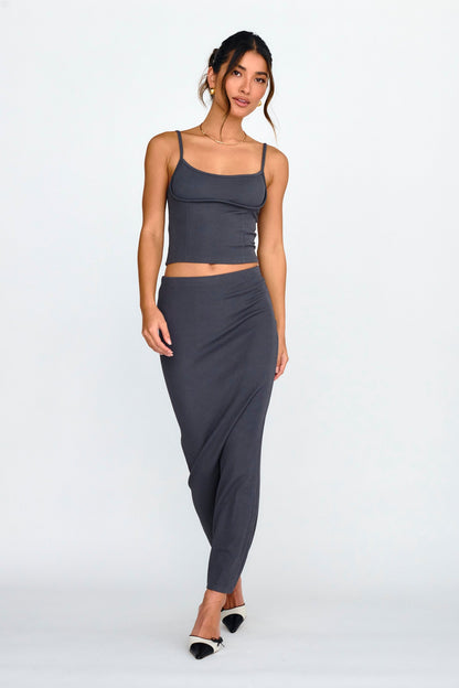Strike A Pose Ribbed Maxi Skirt Charcoal