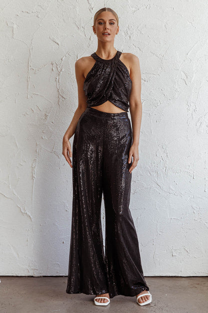 Anything Goes Wide Leg Metallic Pants Black