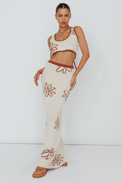 Sunland Knit Maxi Skirt Flower Oat Mocha