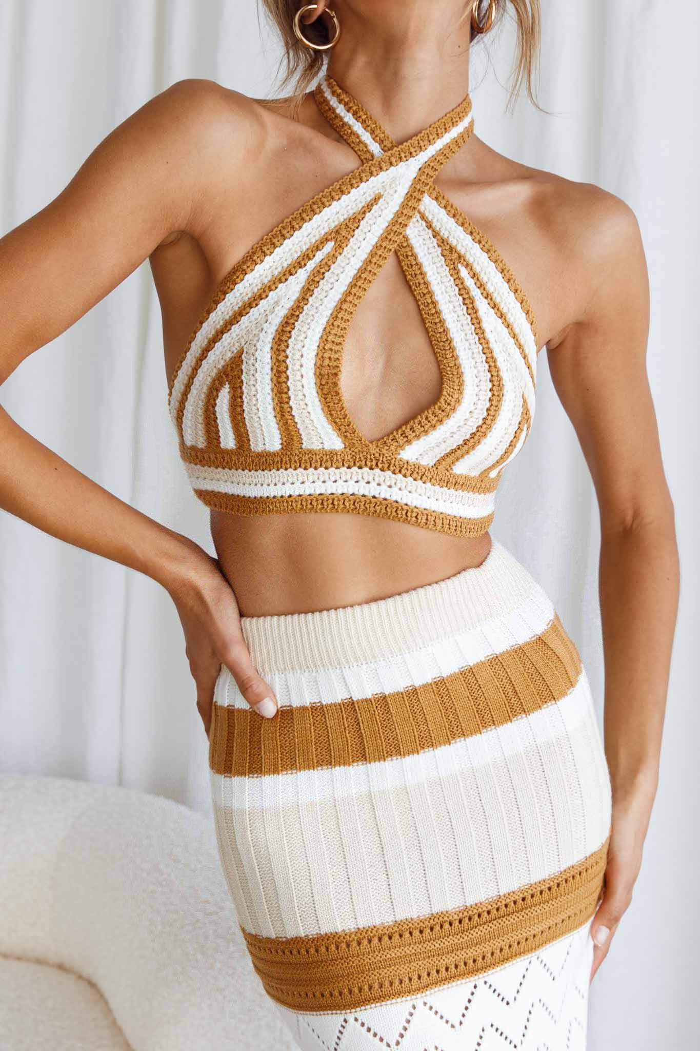 Higher Love Knit Maxi Skirt Striped Camel