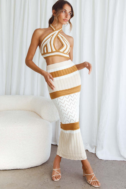 Higher Love Knit Maxi Skirt Striped Camel
