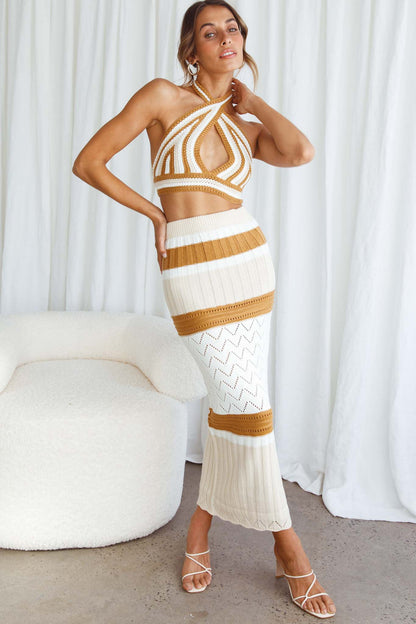 Higher Love Knit Maxi Skirt Striped Camel