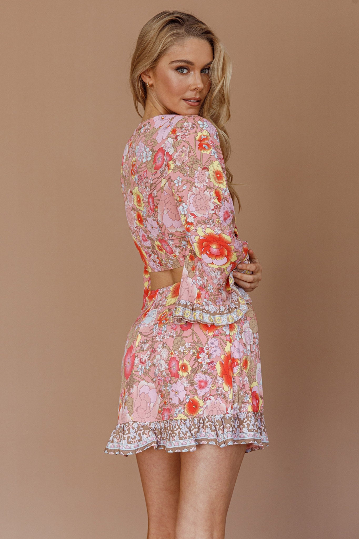 Island Girl Frill Hem Mini Skirt Floral Pink
