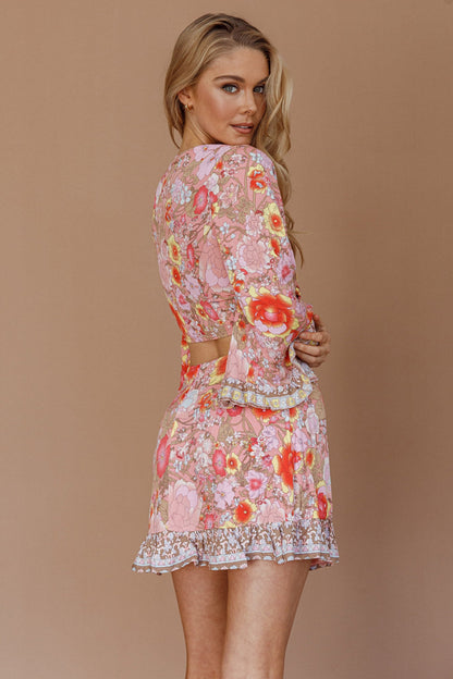 Island Girl Frill Hem Mini Skirt Floral Pink