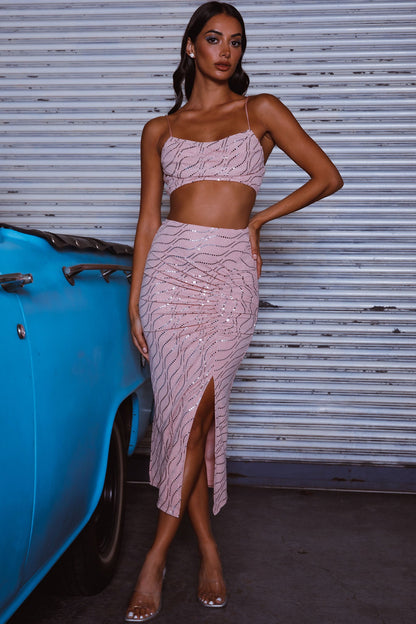 Maree Ruched Detail Midi Skirt Blush