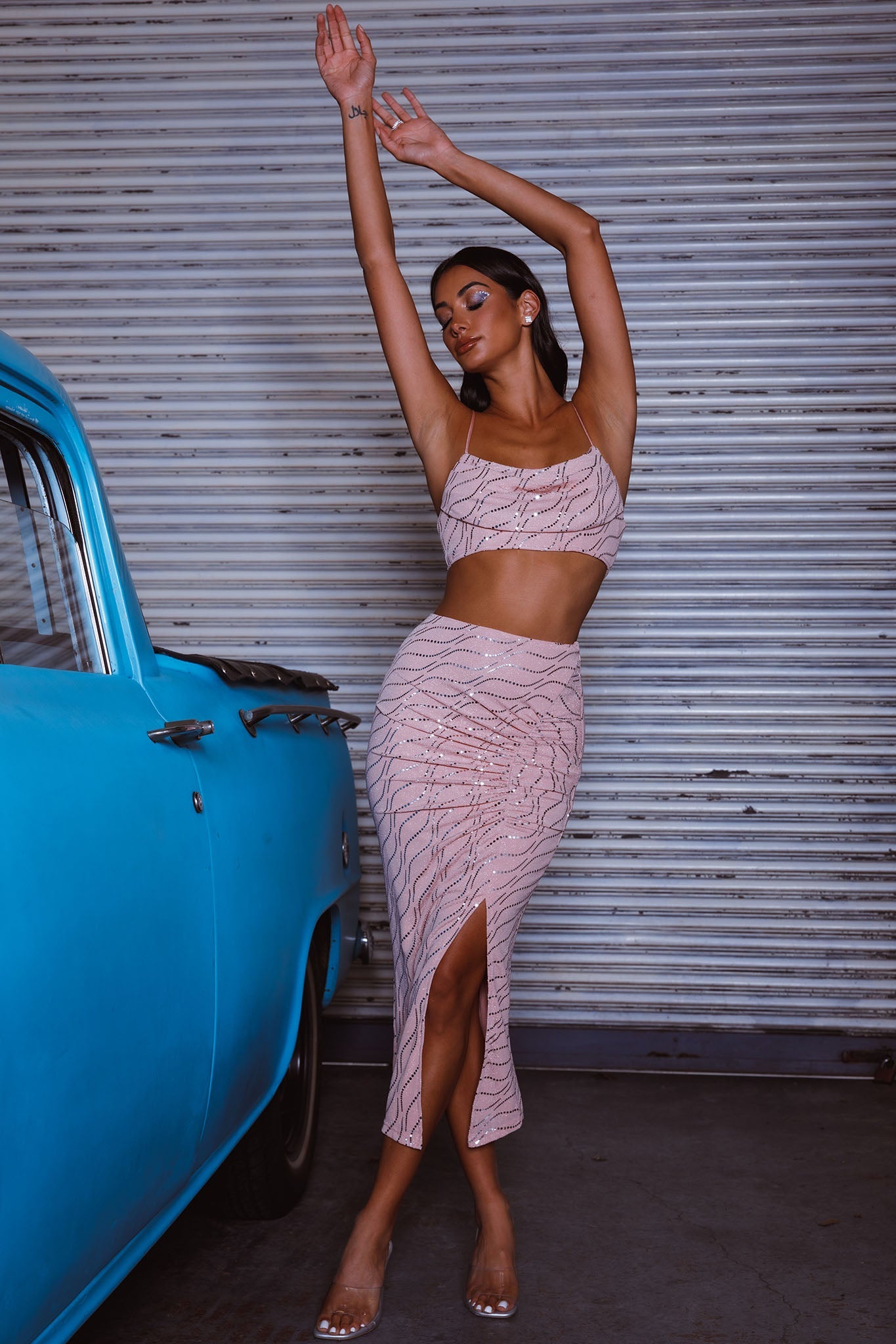 Maree Ruched Detail Midi Skirt Blush