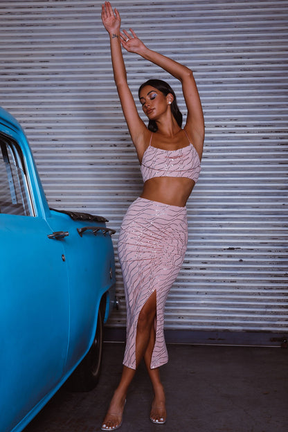 Maree Ruched Detail Midi Skirt Blush