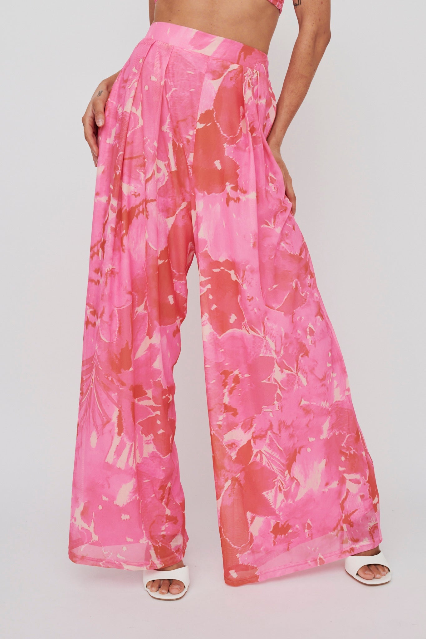 Tammi Wide Leg Pants Print Blush