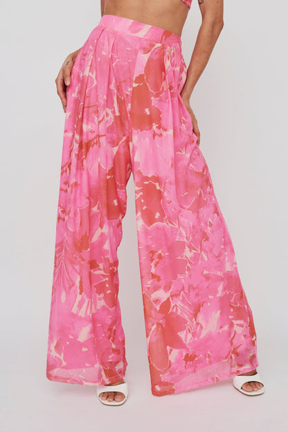 Tammi Wide Leg Pants Print Blush