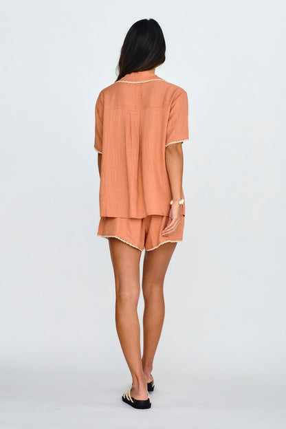Swing Of Things Lace Trim Shorts Mocha