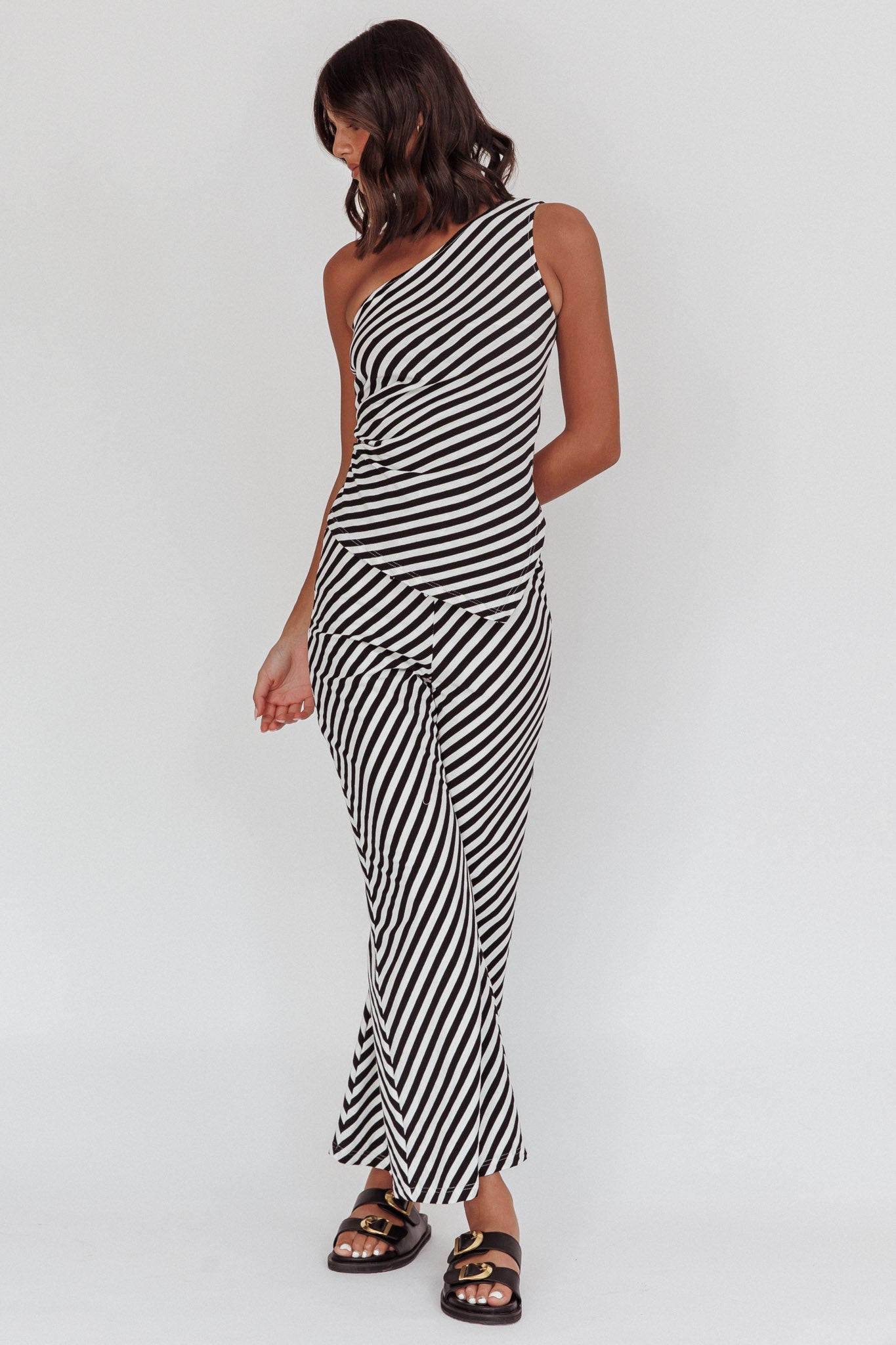 Golden Beach Wide Leg Pants Stripe Black