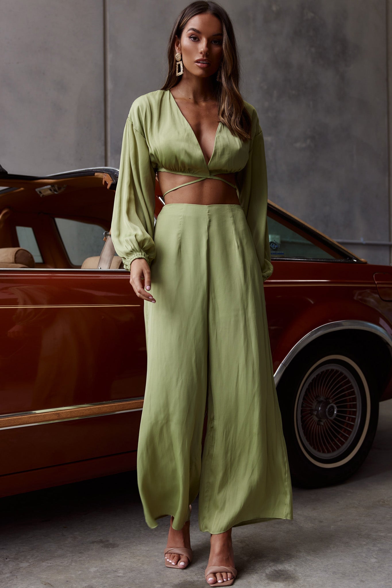 Lilian Wide Legs Pants Olive