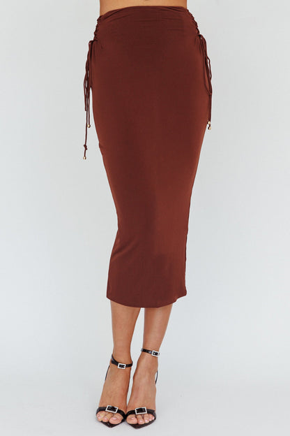 Graziella Lace Up Midi Skirt Chocolate